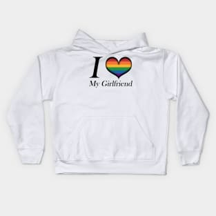 I Heart My Girlfriend Lesbian Pride Typography with Rainbow Heart Kids Hoodie
